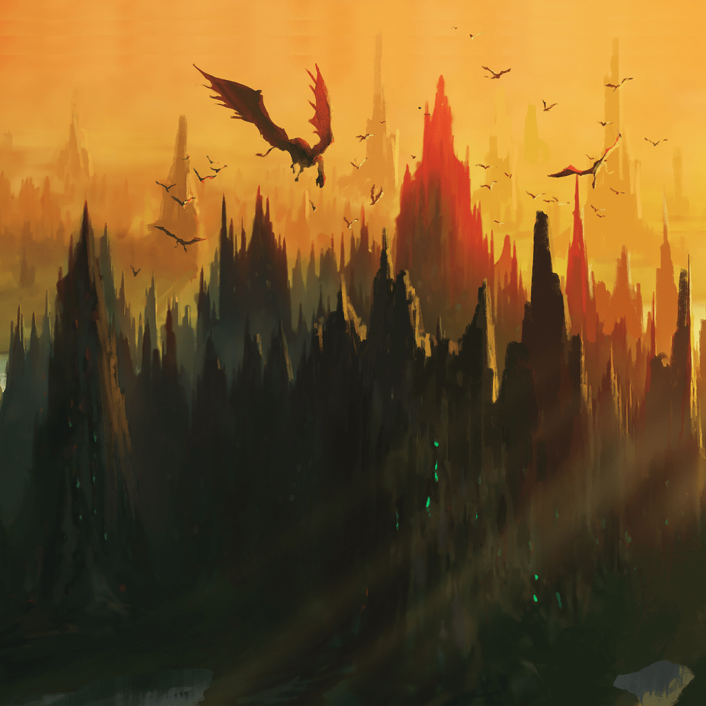 fantastical volcano world in which dragon fae live, image licensed from depositphotos